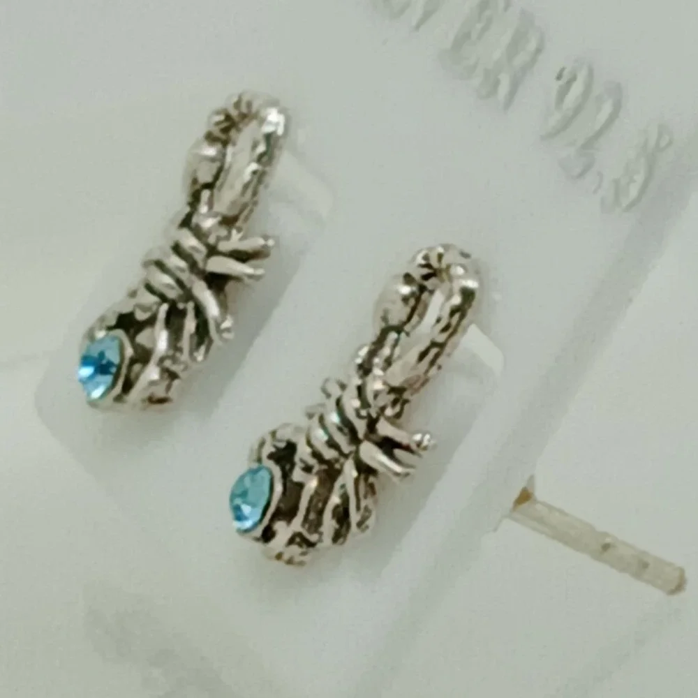 Scorpion Stud Earrings 925 Sterling Silver Blue Crystal‎ Scorpio Zodiac Jewelry